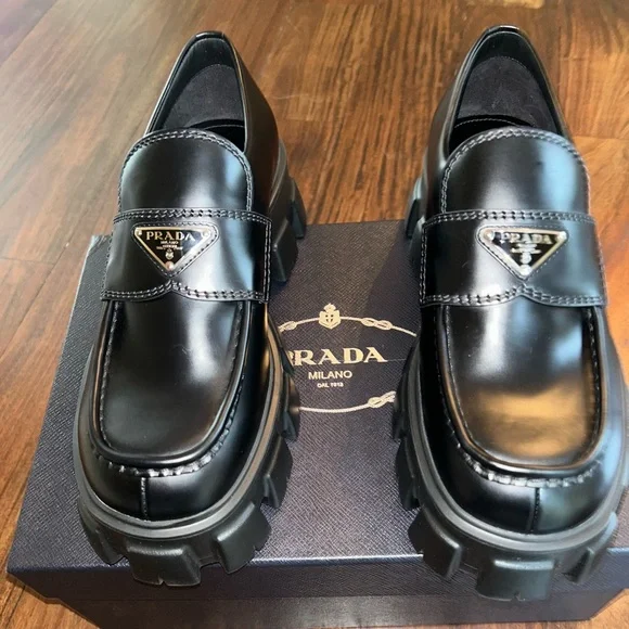 Prada Shoes Prada Brushed Leather Monolith Loafers Poshmark